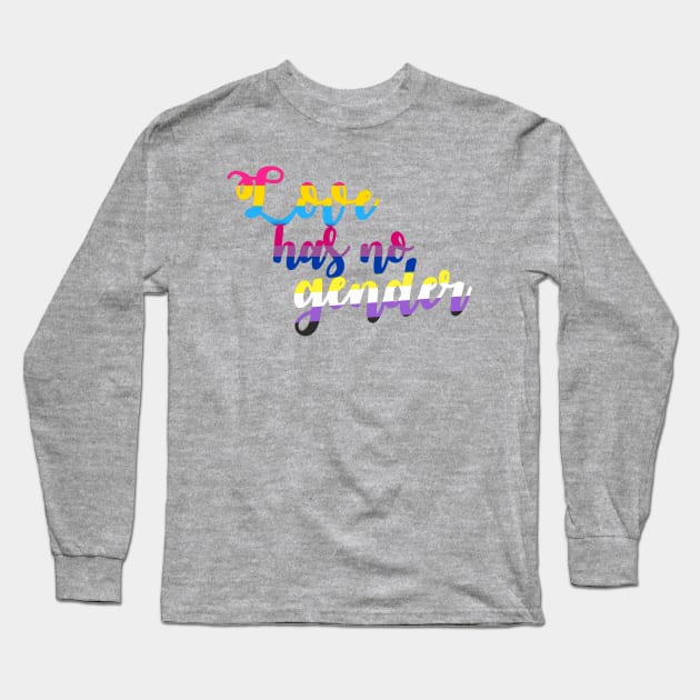 Love Has No Gender Pride Flag Pan Bi Non-binary Long Sleeve T-Shirt by Love Freely Clothing Company